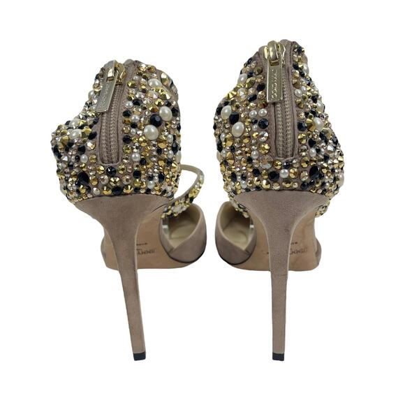 $1,750 Jimmy Choo Sanoi Crystals Tan Suede Embellished Shoes Size 38 (8) - Picture 7 of 12